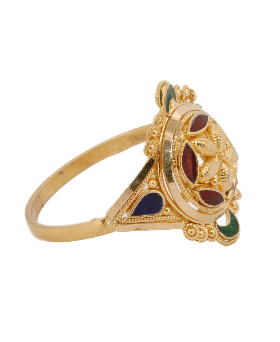 22K Gold Enamel Floral Ring – 3.7g | Bigeasy Jewellers